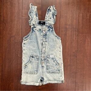 7 For All Mankind Denim Kids Overall Shorts, Acid Wash, Size 12 Months